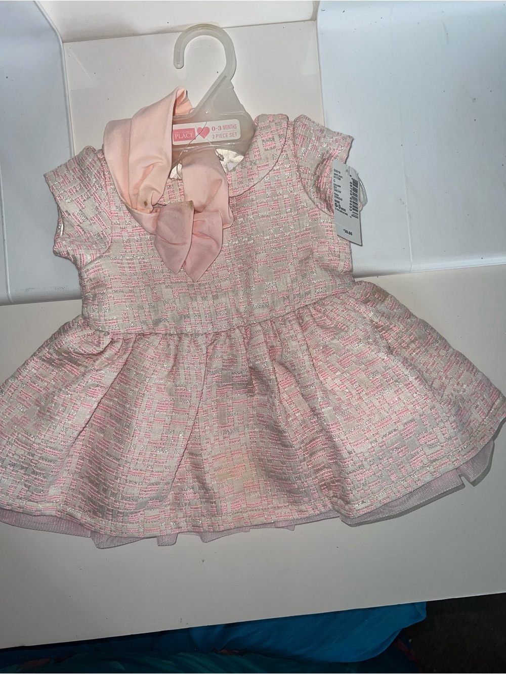 The Children's Place Pink and Cream Baby Dress/w underwear & Bow Headband 0-3M